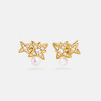 Celestial Double Star Pearl Stud Earrings