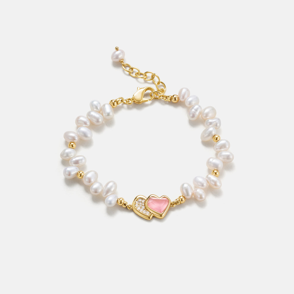 Blush Heart Rose Quartz Pearl Bracelet