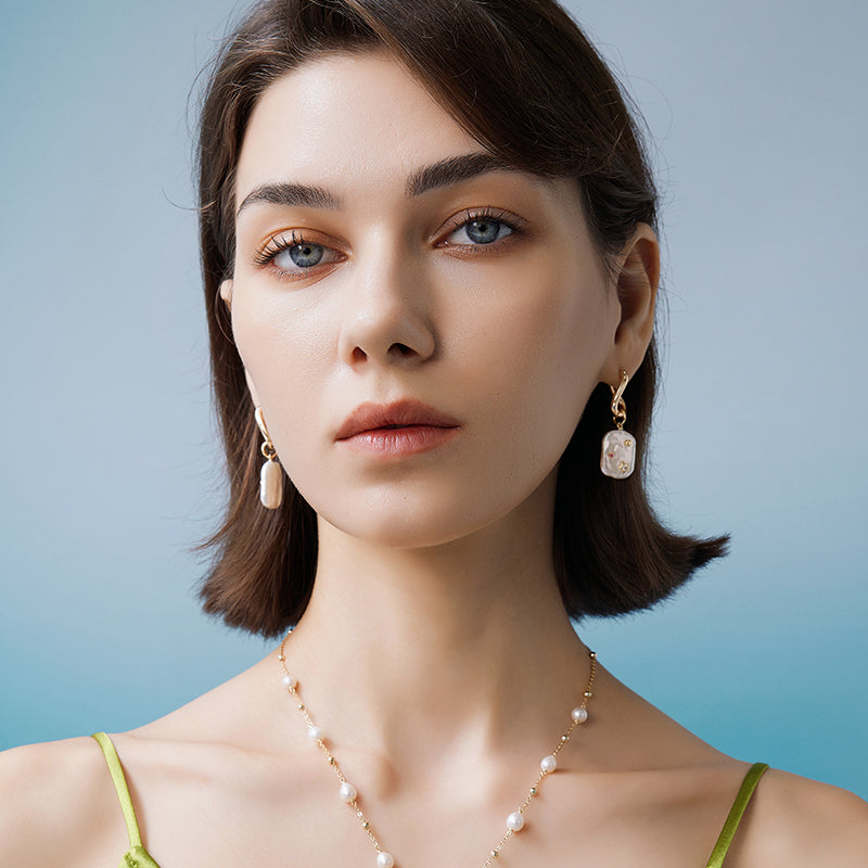 Moon Night Stars Baroque Pearl Earrings