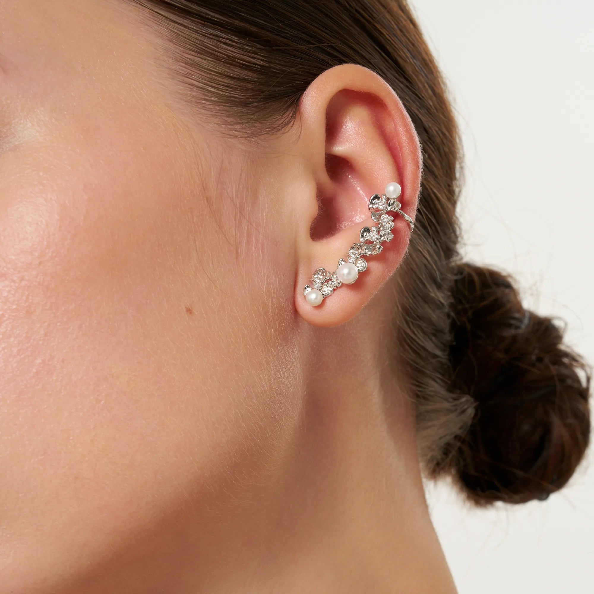 Silver Ginkgo Leaves Pearl Earrings