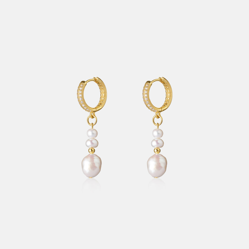 Gold Hoop Pearl Earrings