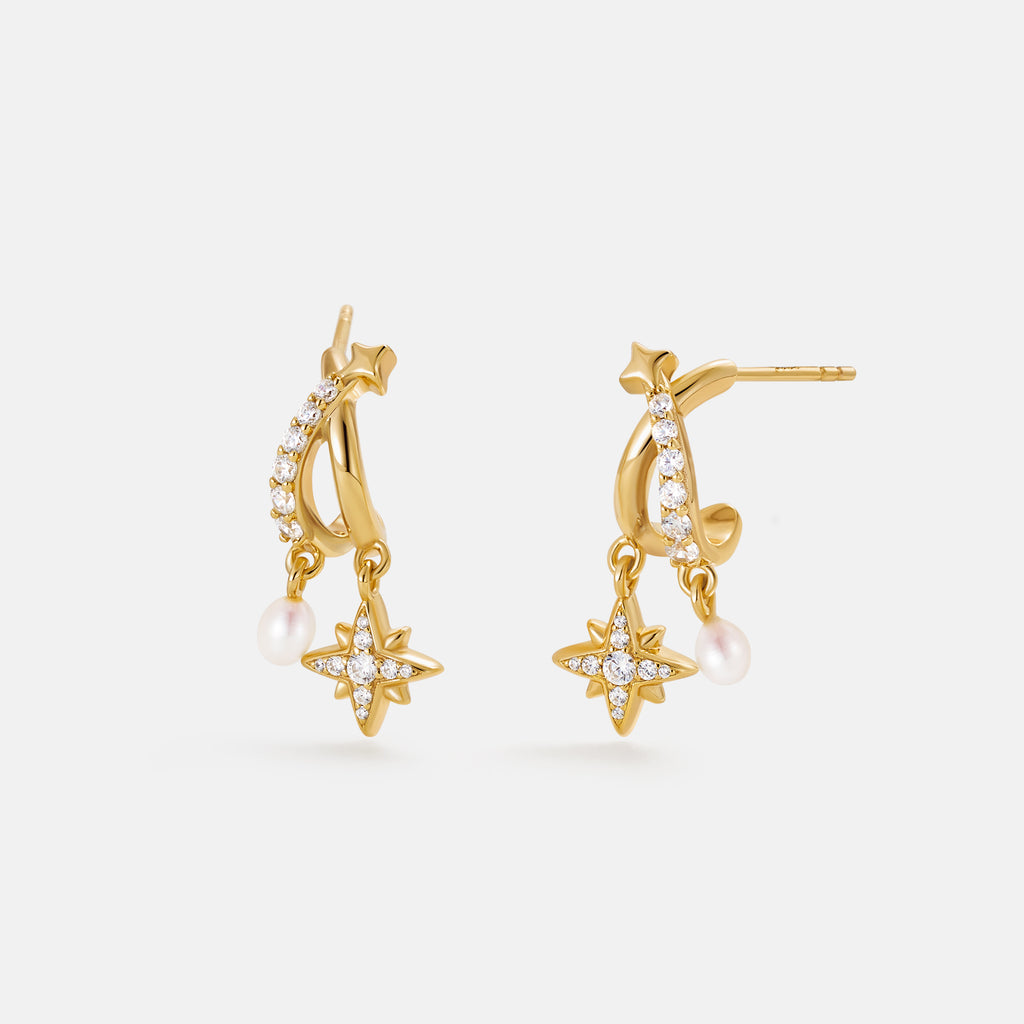 Celestial Crescent Pearl Earrings