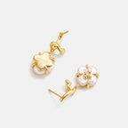 Lucky Clover Pearl Drop Earrings