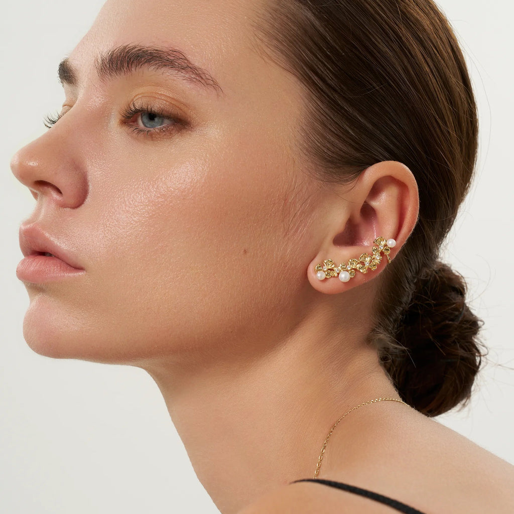 Gold Ginkgo Leaves Pearl Earrings