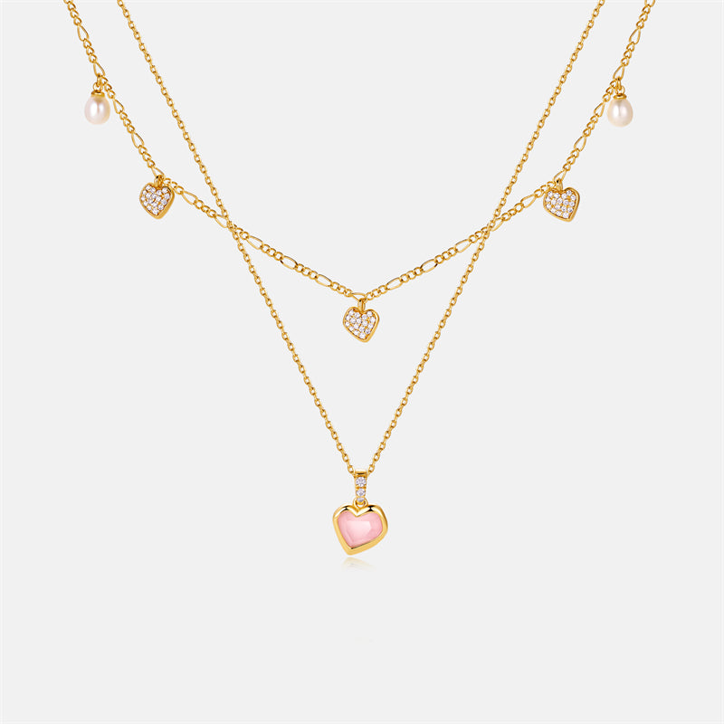 Blush Heart Layered Rose Quartz Necklace
