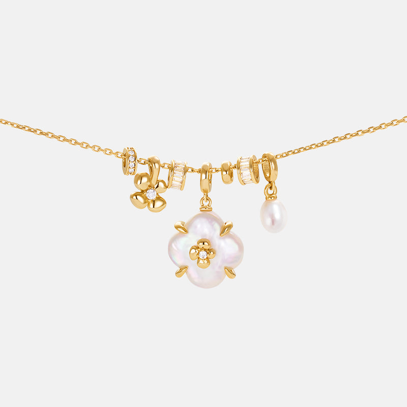 Lucky Clover Pearl Charm Necklace