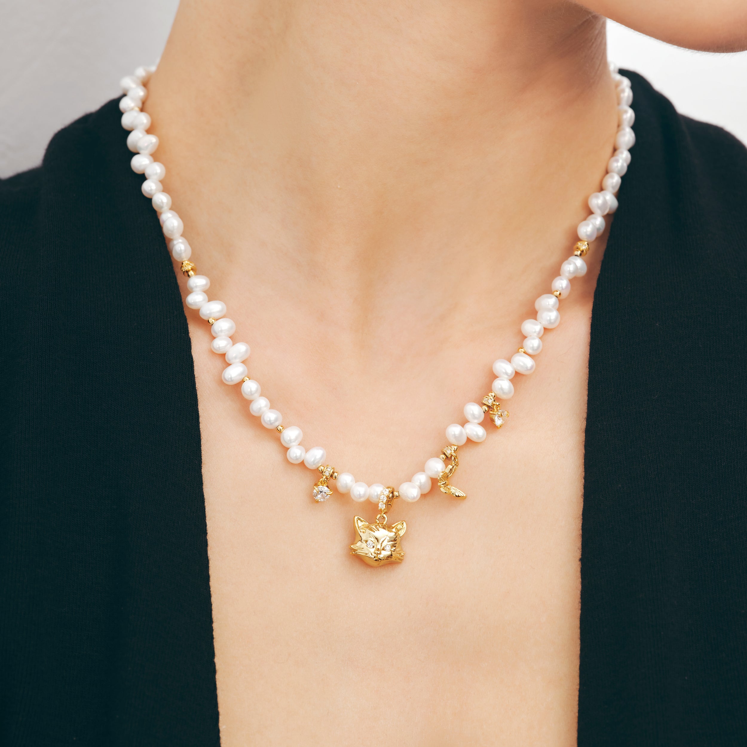 Cat Butterfly Pearl Necklace