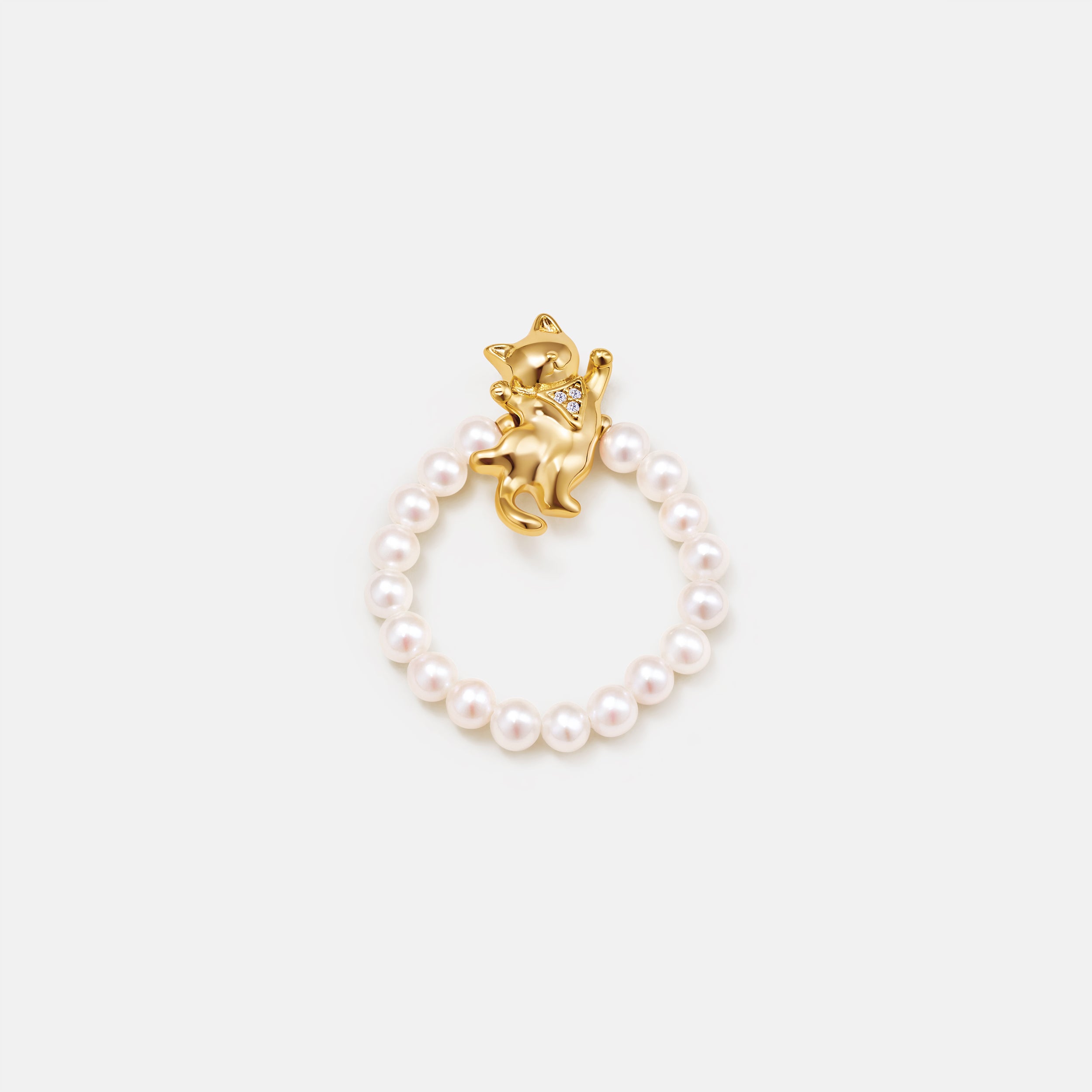 Dancing Cat Pearl Beaded Ring