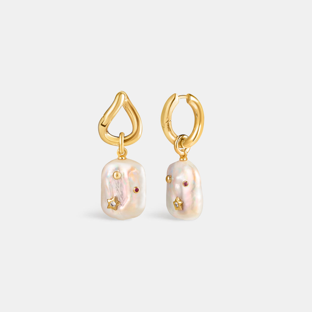 Moon Night Stars Baroque Pearl Earrings