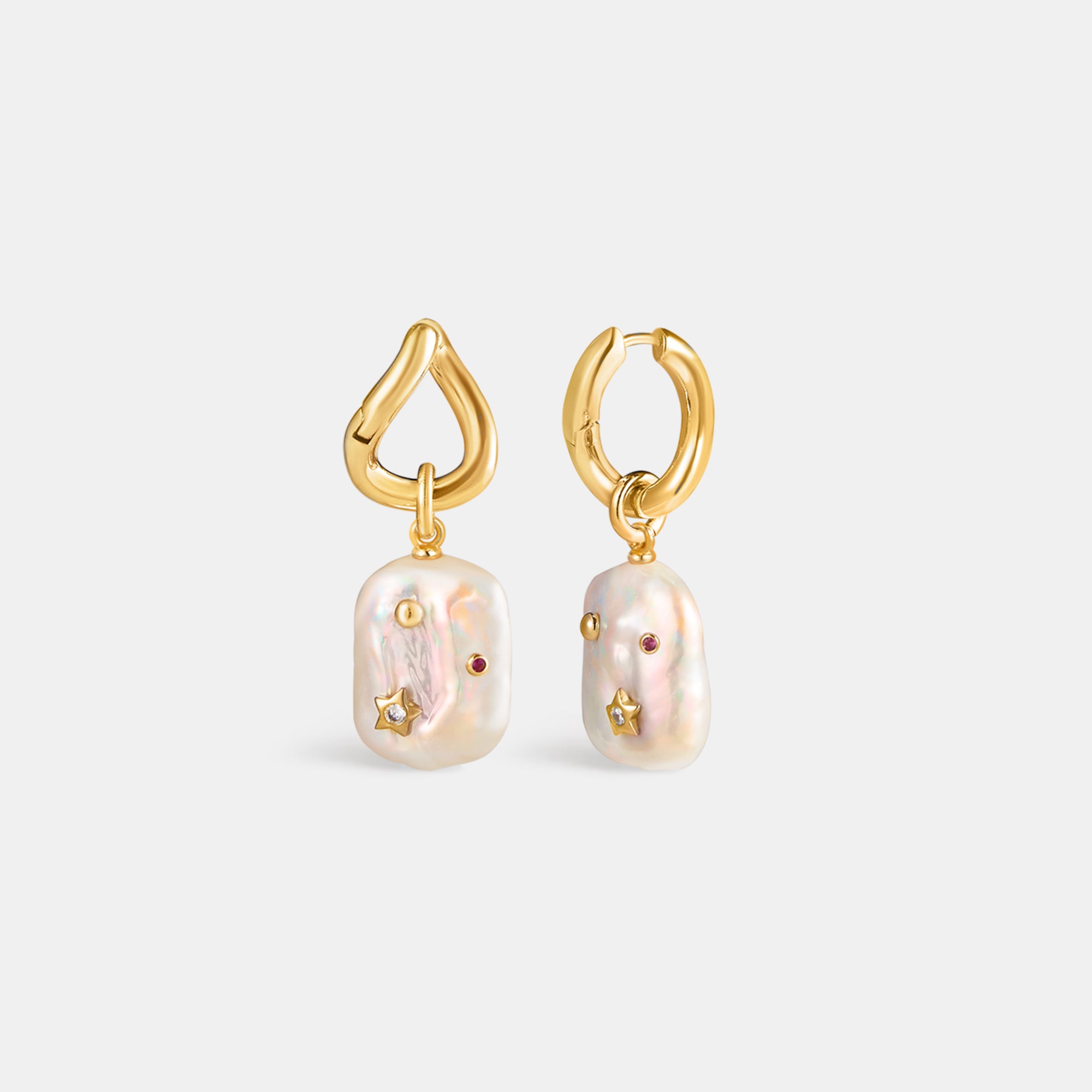 Moon Night Stars Baroque Pearl Earrings