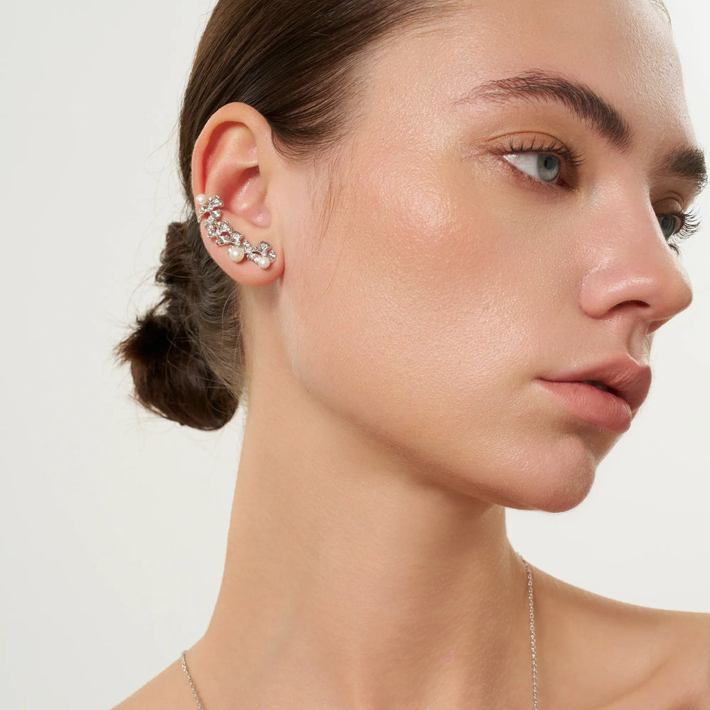 Silver Ginkgo Leaves Pearl Earrings