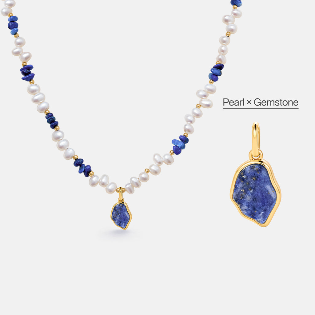 Raw Lapis Lazuli Pearl Necklace