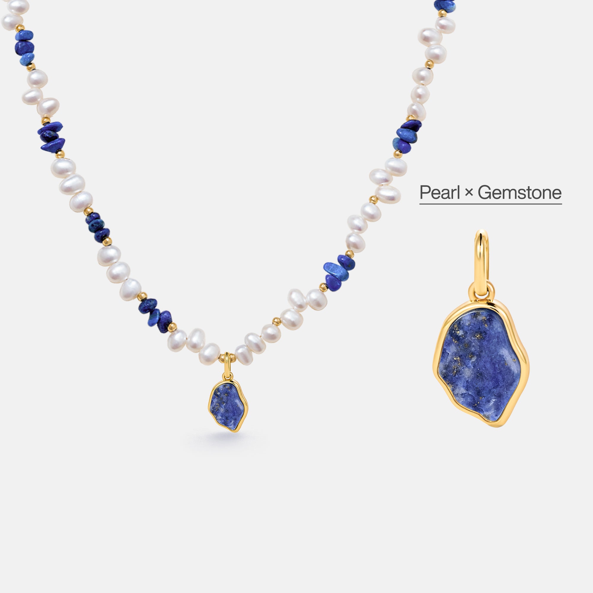 Raw Lapis Lazuli Pearl Necklace