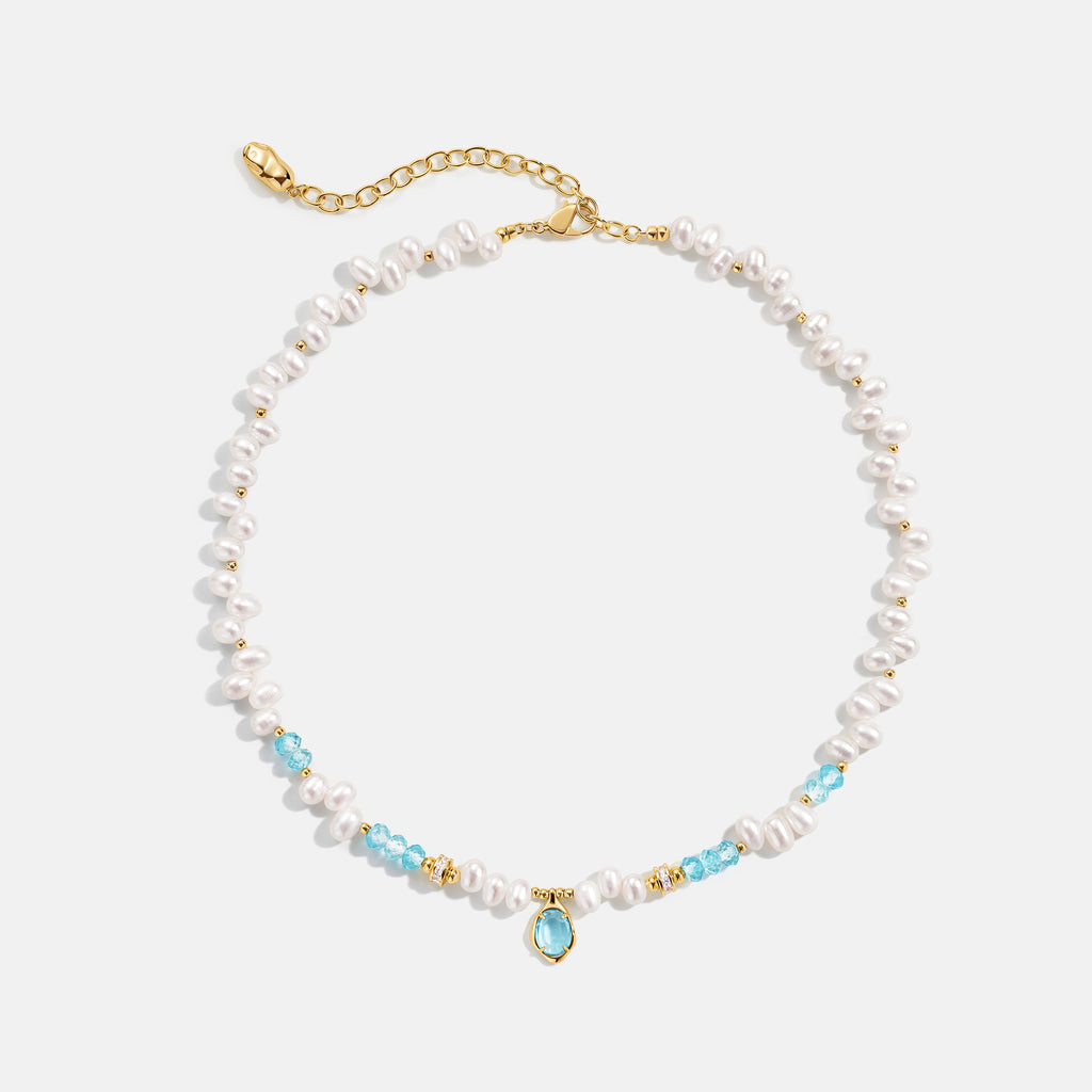 Raw Blue Topaz Pearl Necklace