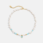 Raw Blue Topaz Pearl Necklace
