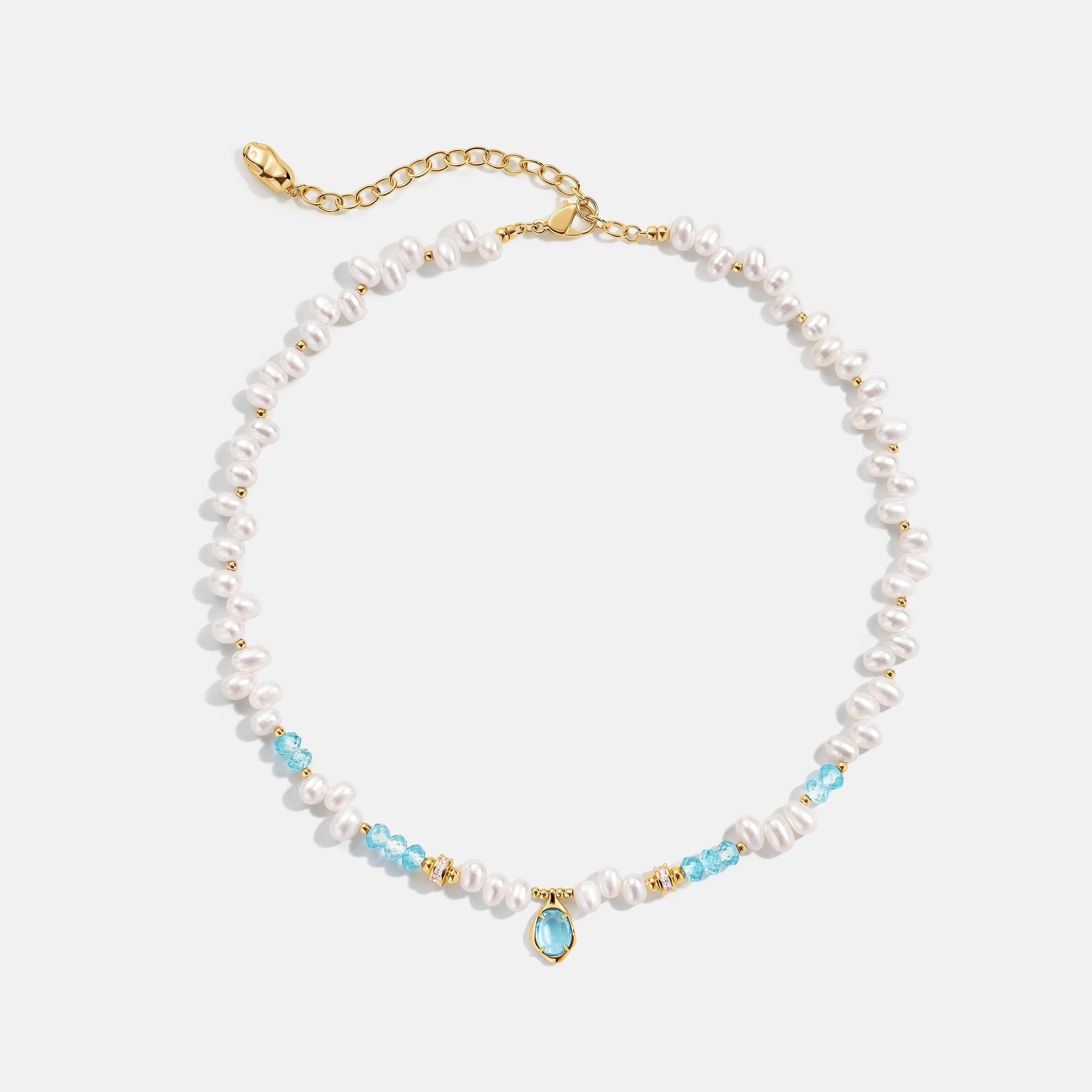 Raw Blue Topaz Pearl Necklace