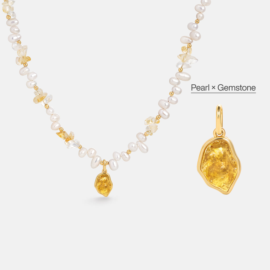 Raw Citrine Pearl Necklace
