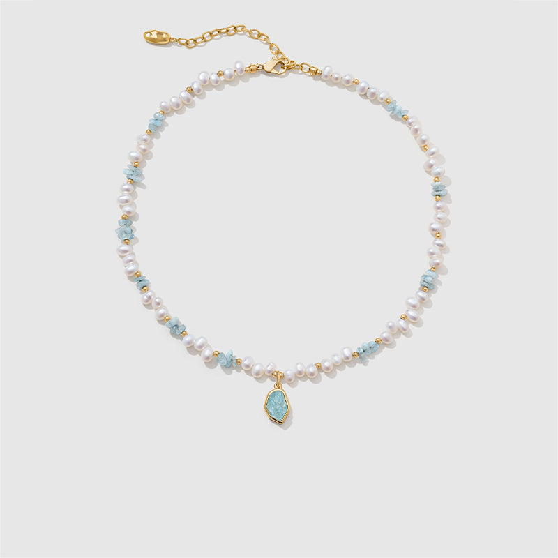 Raw Aquamarine Pearl Necklace