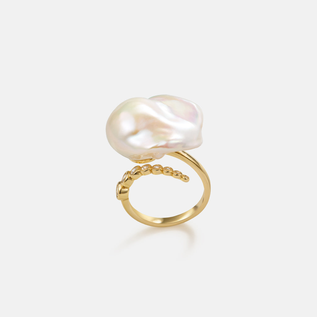 Starlit Splendor Baroque Pearl Ring Unique Shaped