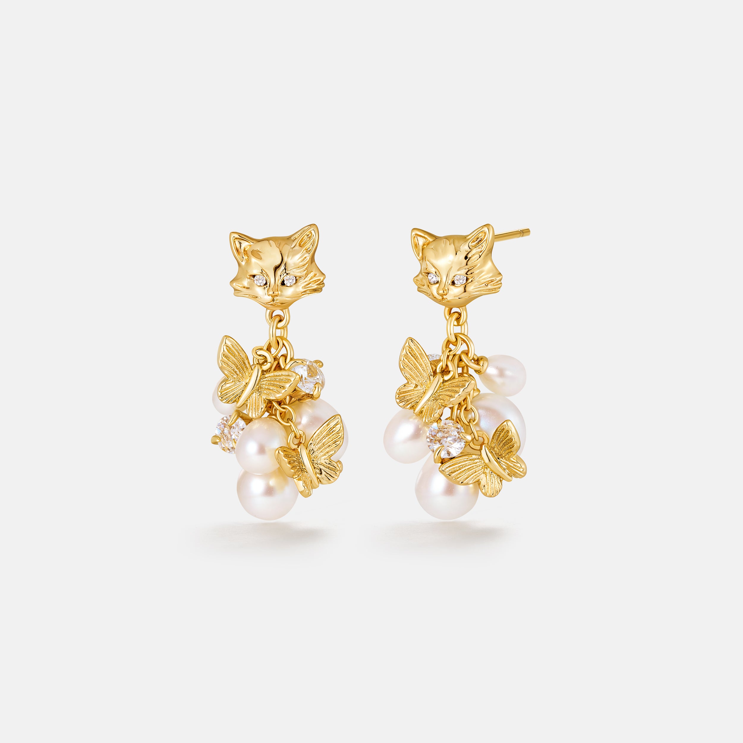 Cat Butterfly Pearl Earrings