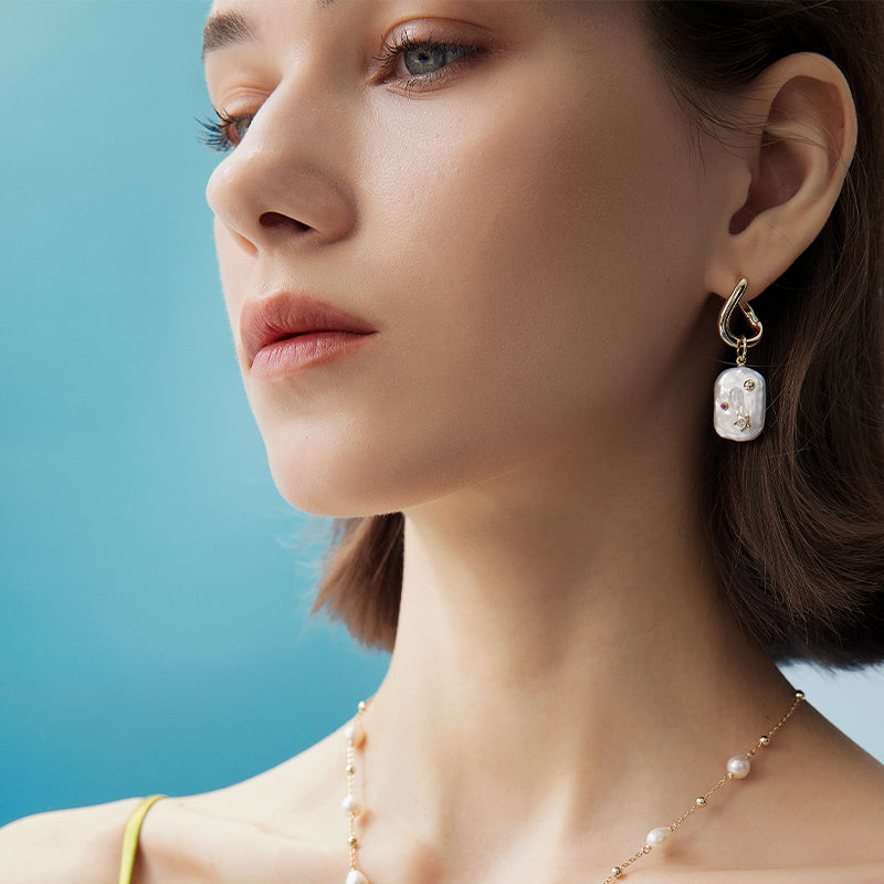 Moon Night Stars Baroque Pearl Earrings