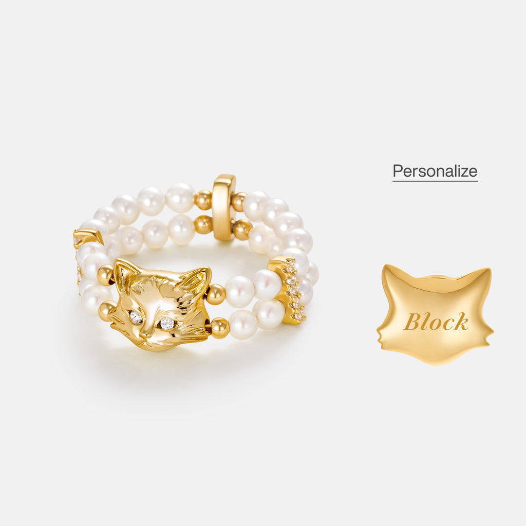 Personalized Cat Pearl Beaded Ring