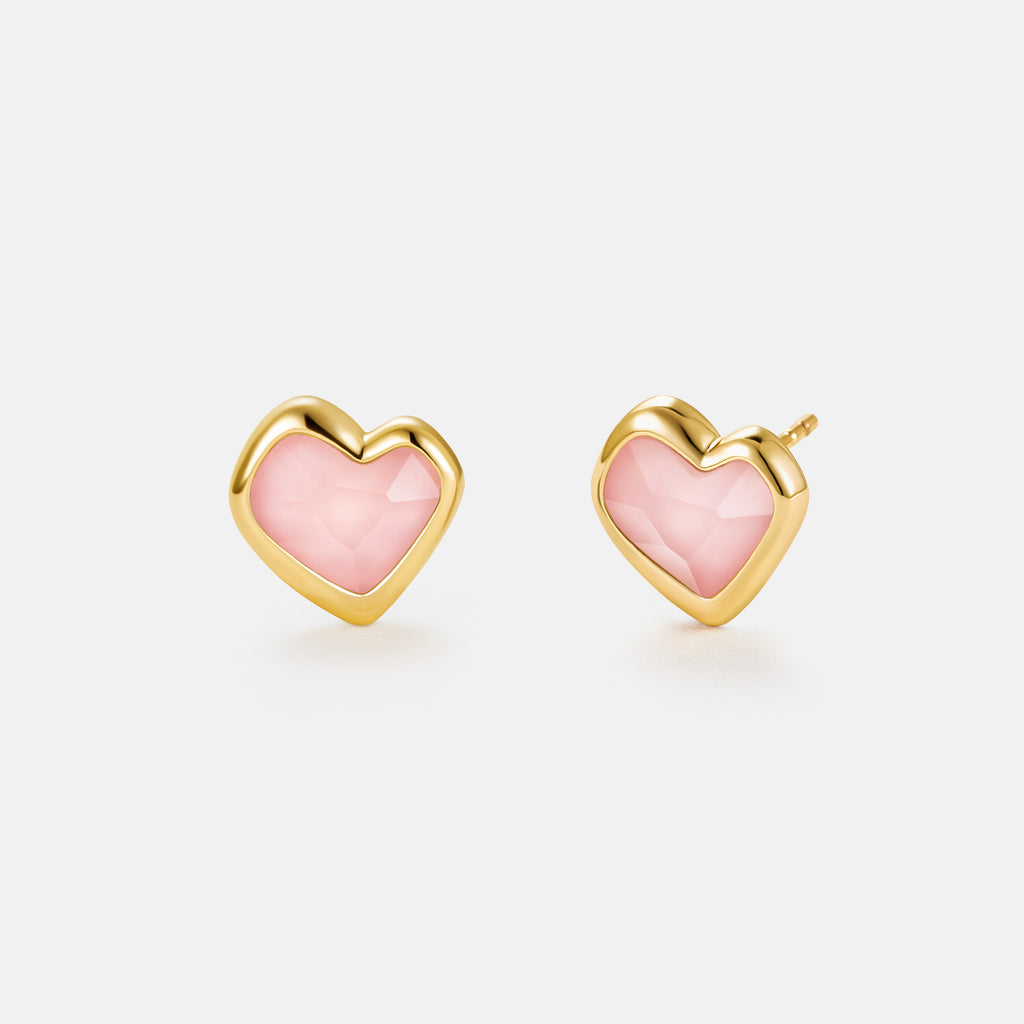 Blush Heart Rose Quartz Stud Earrings