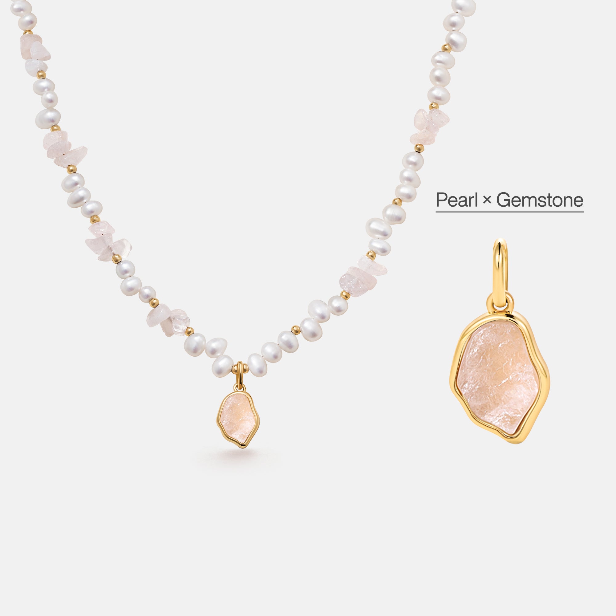 Raw Rose Quartz Pearl Necklace