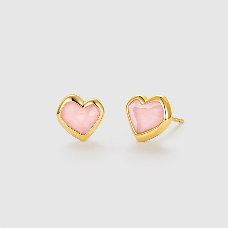 Blush Heart Rose Quartz Stud Earrings