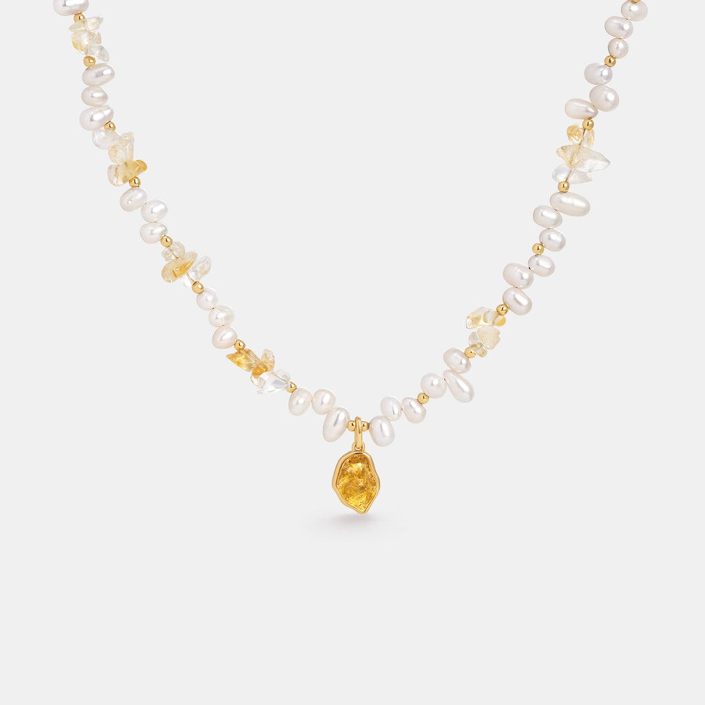 Raw Citrine Pearl Necklace