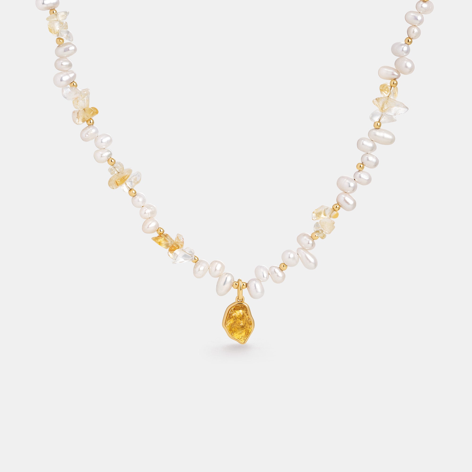 Raw Citrine Pearl Necklace