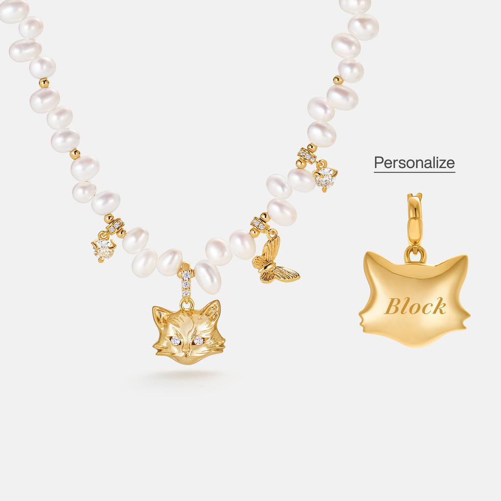 Personalized Cat Butterfly Pearl Necklace
