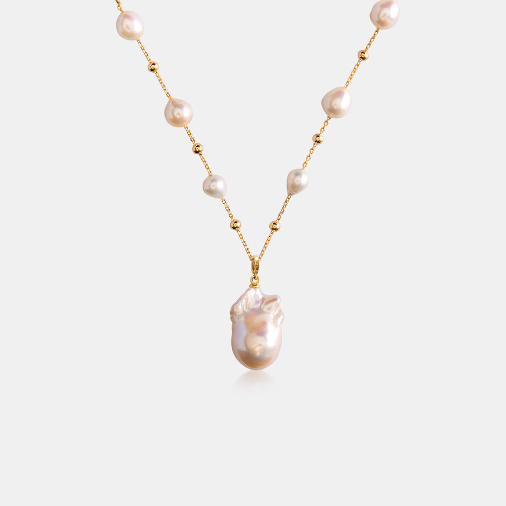 Gypsophila White Baroque Pearl Necklace