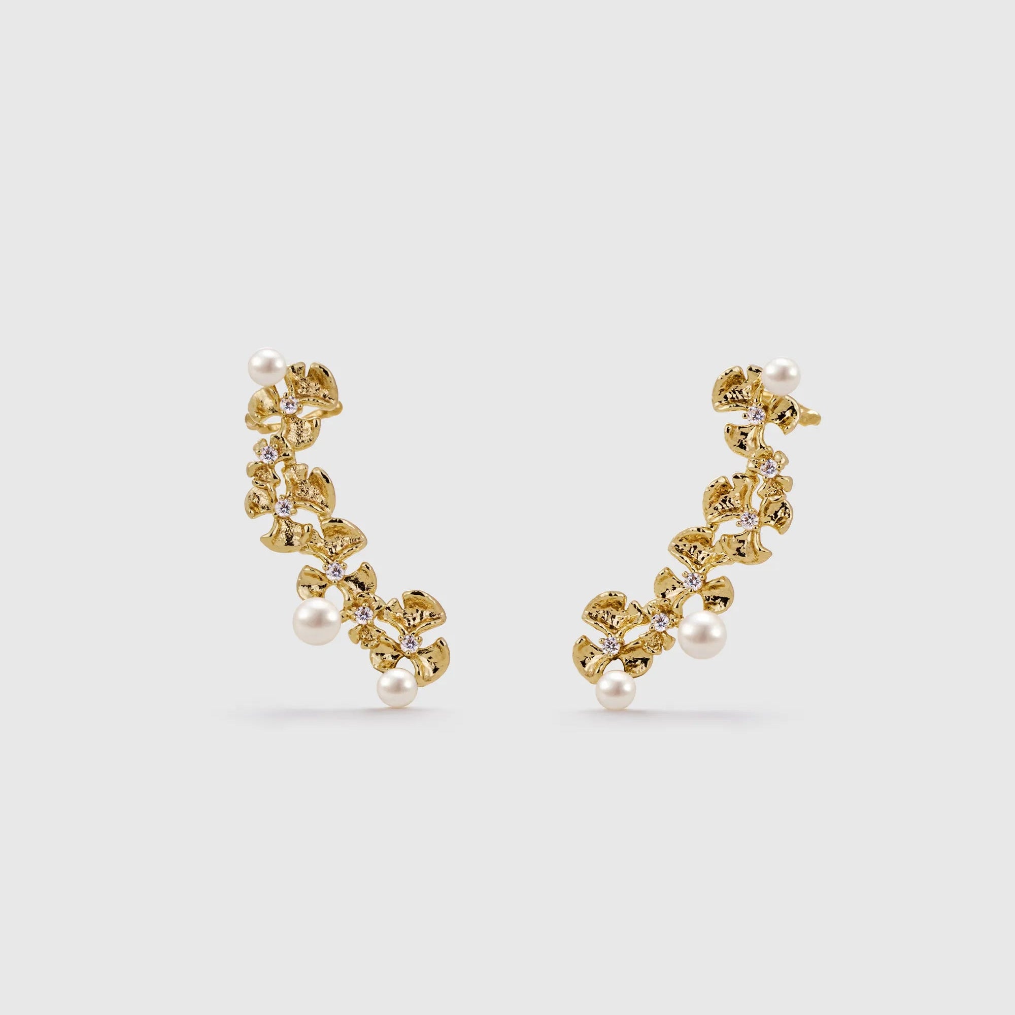 Gold Ginkgo Leaves Pearl Earrings