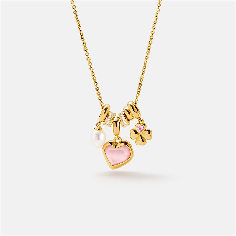 Blush Heart Pearl Charm Necklace