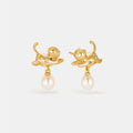 Playful Cat Pearl Earrings