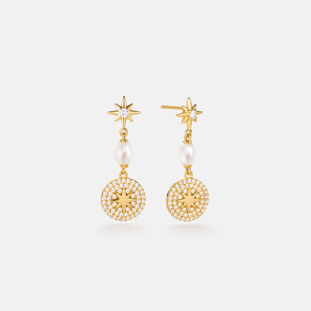 Celestial Star Pearl Drop Earrings