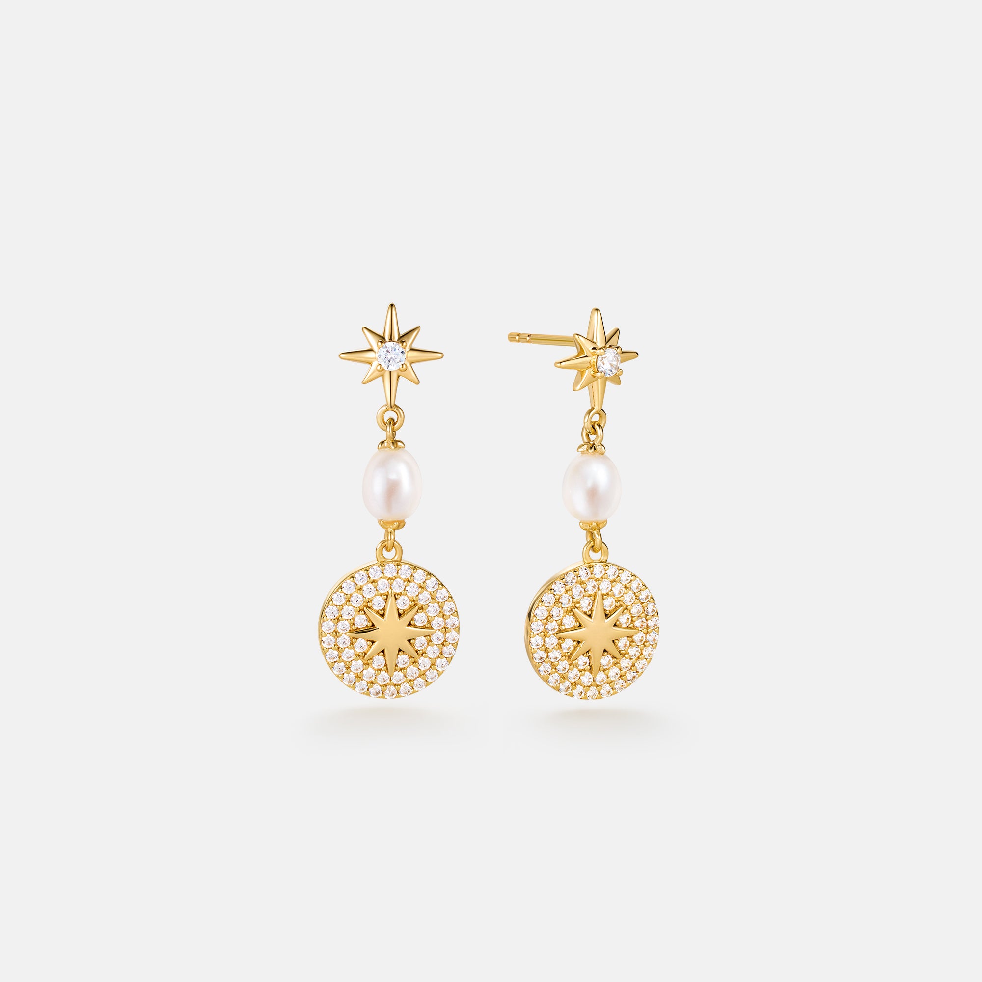 Celestial Star Pearl Drop Earrings
