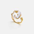 White Baroque Pearl Bee Open Ring