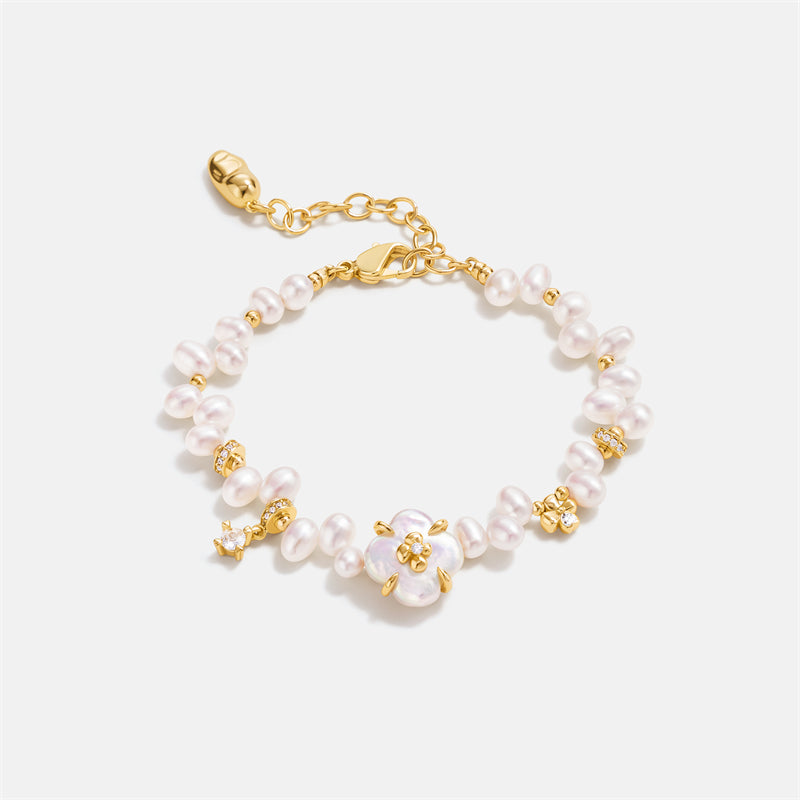 Lucky Clover Pearl Charm Bracelet