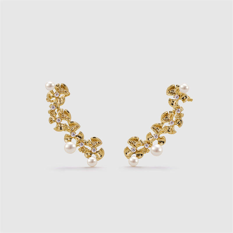 Gold Ginkgo Leaves Pearl Earrings