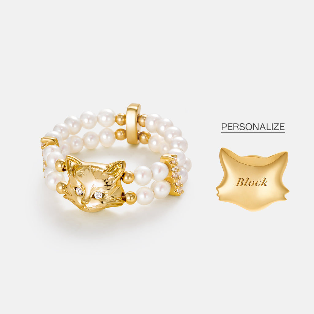 Personalized Cat Pearl Beaded Ring