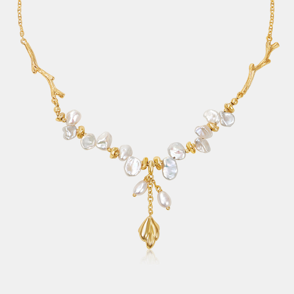 Floriography Keshi Pearl Branch Necklace