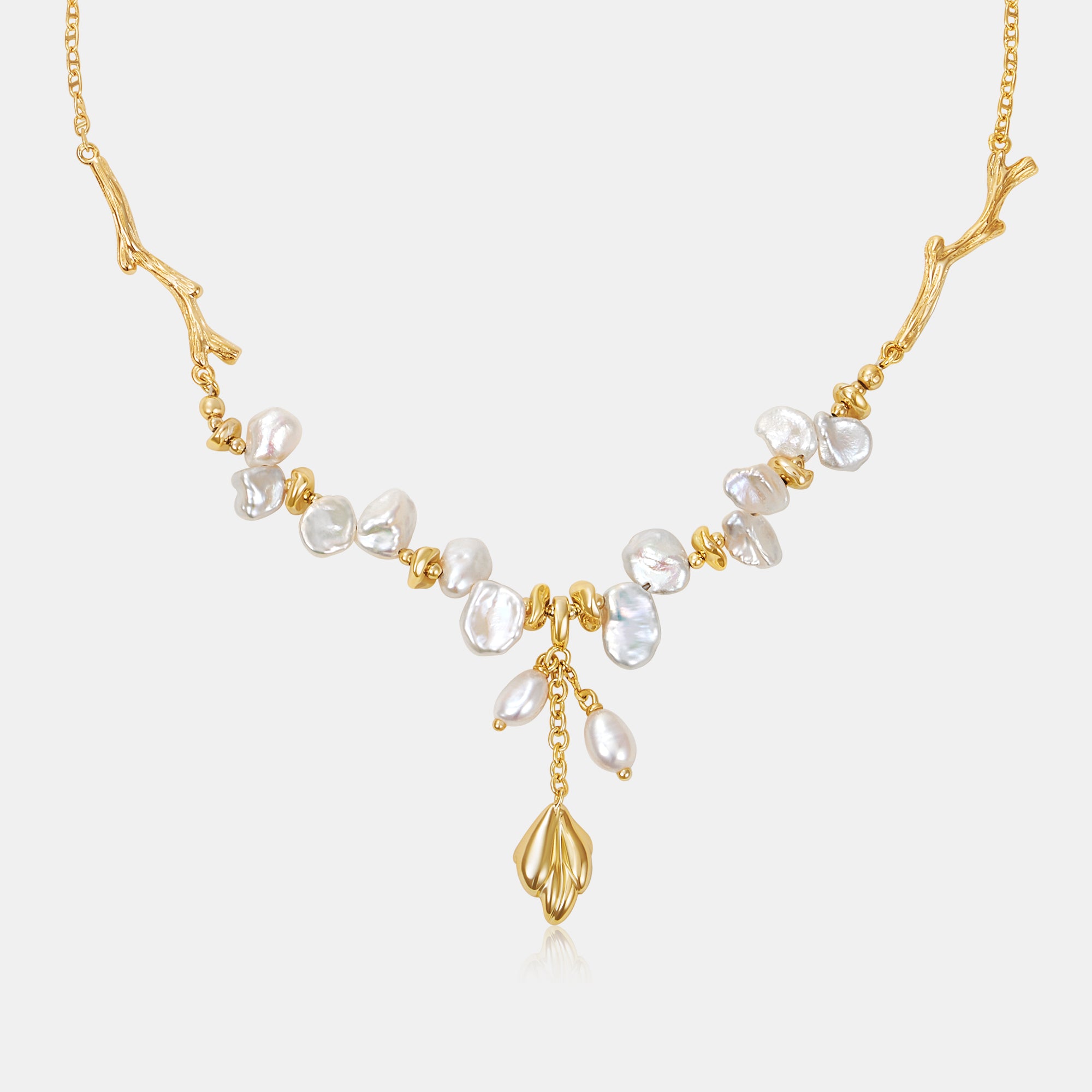 Floriography Keshi Pearl Branch Necklace