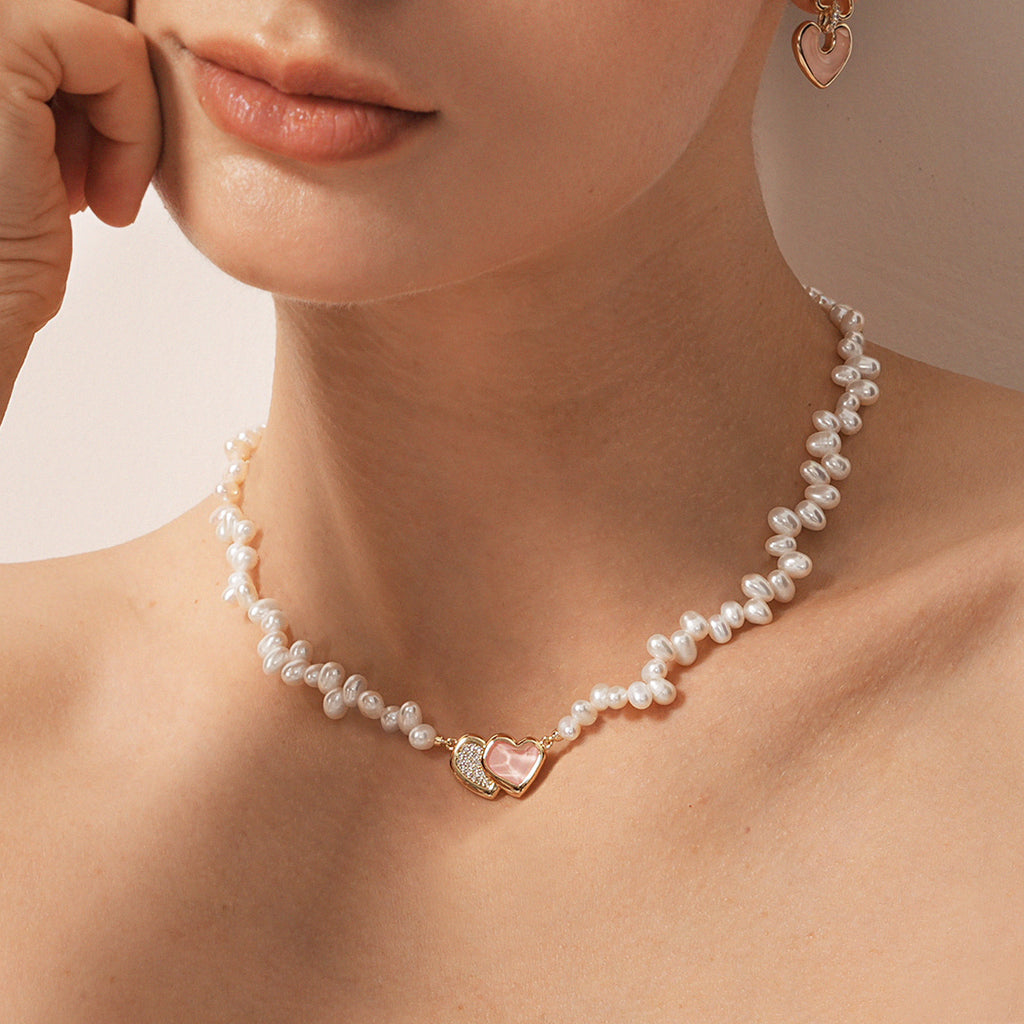 Blush Heart Rose Quartz Pearl Necklace