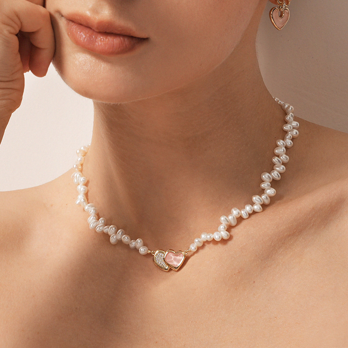 Blush Heart Rose Quartz Pearl Necklace