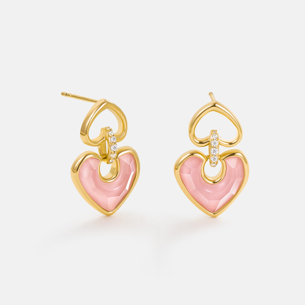 Blush Heart Rose Quartz Drop Earrings