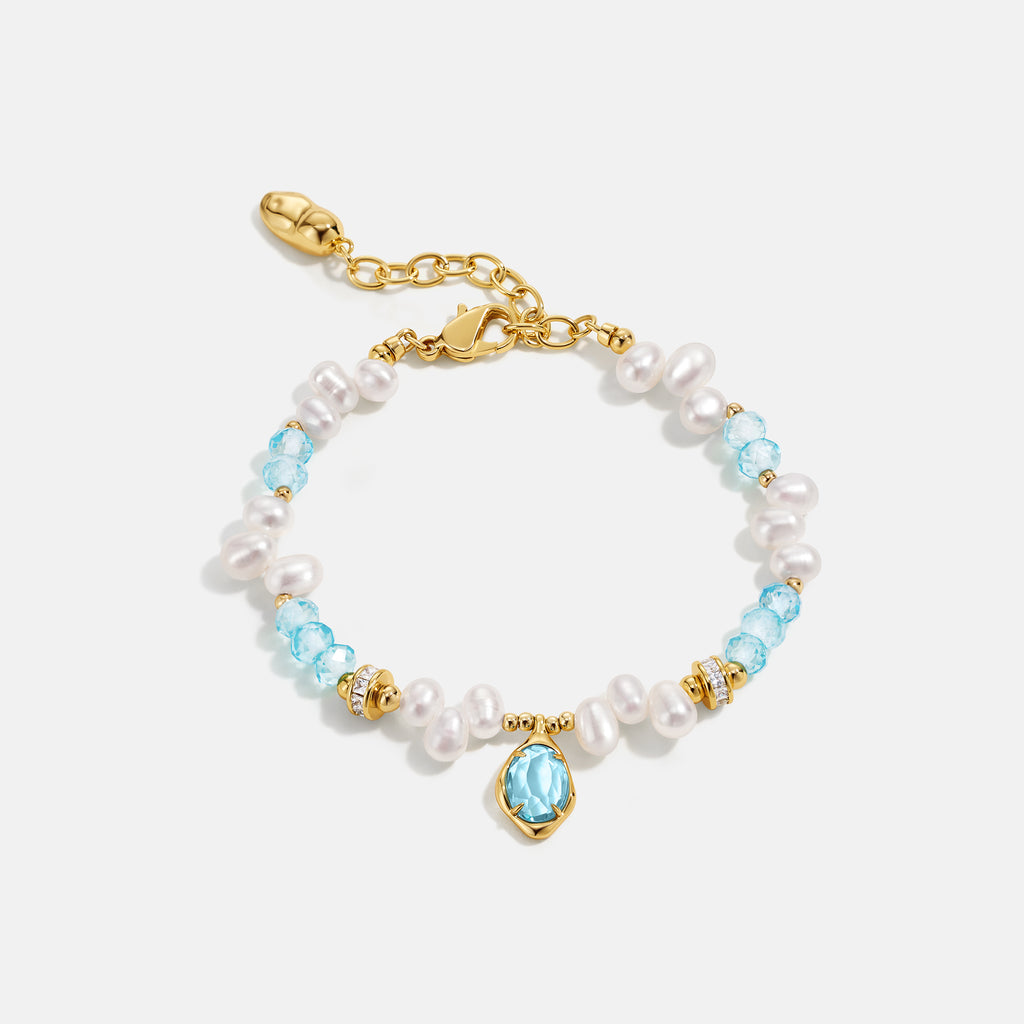 Raw Blue Topaz Pearl Bracelets