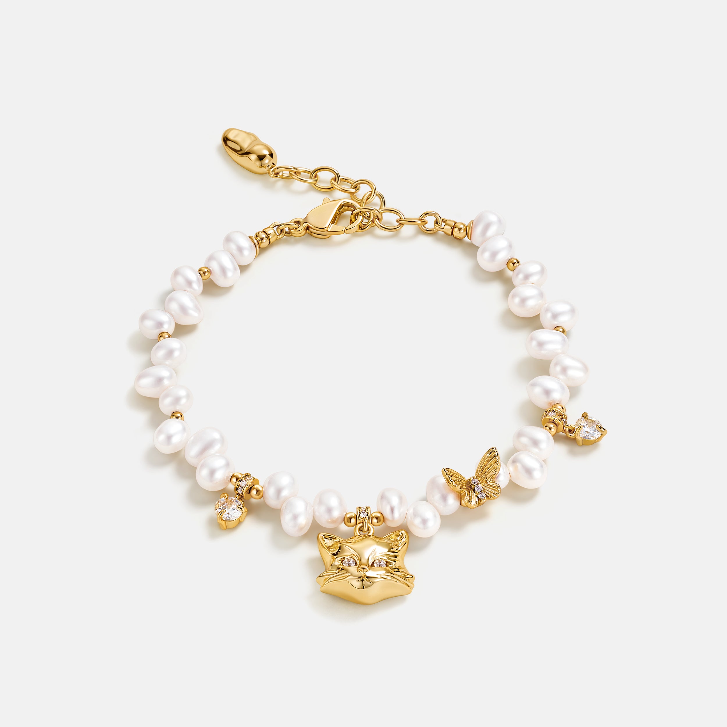 Cat Butterfly Pearl Bracelet