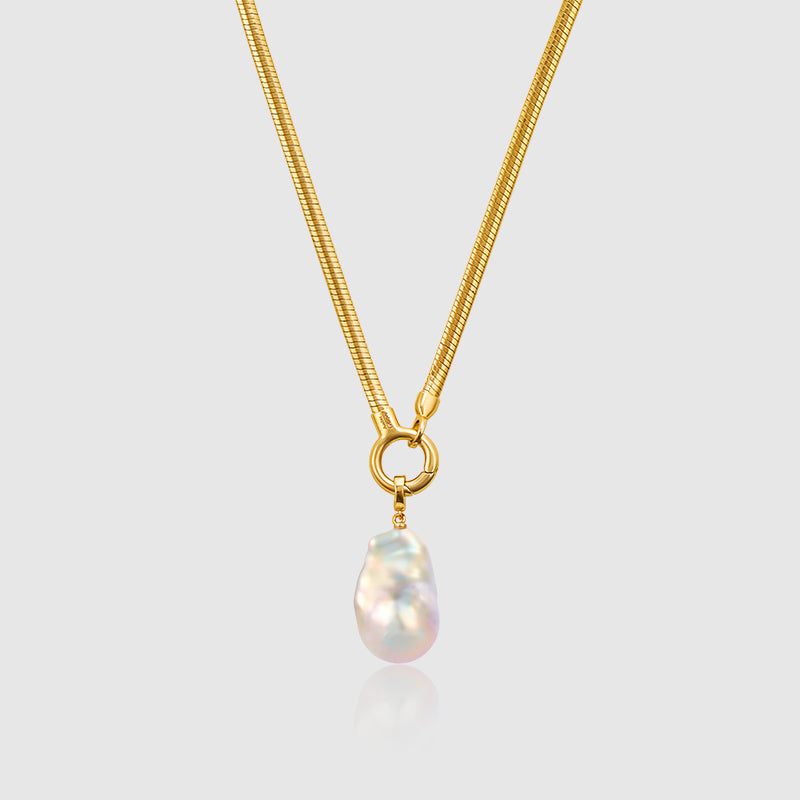 Large Baroque Pearl Pendant Necklace With Gold OT Chain